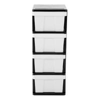 MEGA 4 Tier Drawer Storage Organiser Plastic Level Office Box Cabinet in Black/White thumbnail