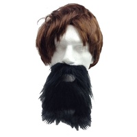 2pc Set Black Jumbo Afro Wig + Party Beard Moustache Costume Fancy Dress Fake Hair thumbnail