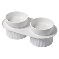 24x Ribbed Ceramic Double Pet Bowl 3pc Set - Emerald thumbnail