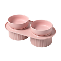24x Ribbed Ceramic Double Pet Bowl 3pc Set - White thumbnail