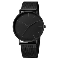 NNEOBA Mens Ultra Thin Magnetic Bracelet Quartz Watch - All-Black Slim Mesh Steel thumbnail