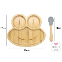 Bamboo Kids Children Baby Plate Bowl & Silicon Suction Cap Base & Spoon - Frog thumbnail