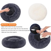 Calming Donut Pet Bed -Soft Faux Fur, Anti-Anxiety Fluffy Round Bed for Cats and Small Dogs (Wine Red)50cm thumbnail