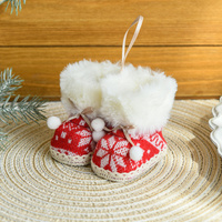 Knitted Christmas Boot Ornaments with Faux Fur Trim - Set of 3 Hanging Decorations thumbnail