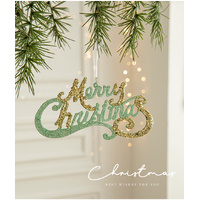 Green and Gold Glitter Merry Christmas Hanging Ornament -Festive Holiday Decoration 5 pieces thumbnail