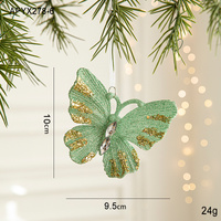 Green Glitter Butterfly Christmas Ornament with Gold Accents - Hanging Holiday Decoration 5 pieces thumbnail