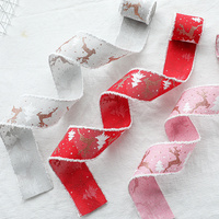 Christmas-Themed Decorative Wired Ribbon Burlap– Reindeer and Tree Print Rolled Fabric Set ,Diameter 6.8 cm, length 2 cm (two set, 6 pieces in total) thumbnail