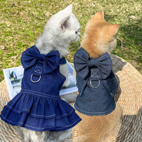Pet Denim Harness Dress Set (2 Pieces) - 2XL Size (60cm Chest for 14-20 lb Pets) with T-Shirt and Skirt, Bow,and Leash Ring thumbnail