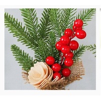 Mini Christmas Pine Tree Decoration - 10.24 Inches Tall with Red Berries and Burlap Base  (4 trees) thumbnail