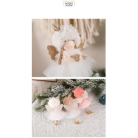 Gold and White Angel Ornament with Bells and Glitter Wings - Christmas Hanging Decoration 16*10*5cm Coffee colour (5 pieces) thumbnail