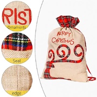Large Merry Christmas Drawstring Gift Bag with Plaid Accents - Perfect for Holiday Presents (3 pieces) thumbnail