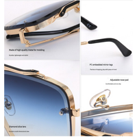 Gold Double  Grey Square Sunglasses,Fashionable Men's Metal, UV400 Gradient Lenses for Timeless Style thumbnail