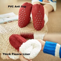 Festive Plush Christmas Socks , Warm Winter Slipper Socks with Snowflake Pattern, Non-slip floor socks Red Snowflake thumbnail