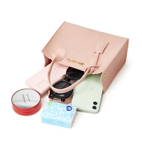 Elegant Crocodile Embossed Faux Leather Handbag - Pink Tote with Dual Handle for Women 20*16*9cm thumbnail