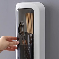 Wall-Mounted Utensil Holder with Dustproof and Insect-Resistant Cover 15cm(L)*6.5cm(D)*32cm(H)(Grey) thumbnail
