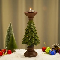 Christmas Tree Candle Holder - Rustic Resin Pillar Stand, 12cm Festive Decoration thumbnail