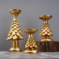 Gold Christmas Tree Candle Holder - Elegant Resin Pillar Stand, 12cm Festive Decoration thumbnail