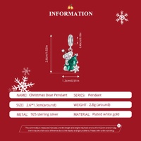 Sterling Silver Santa Bear Pendant - Holiday Pendant with Green Christmas Tree and Santa Hat Design(weighs approximately 2.8g) thumbnail