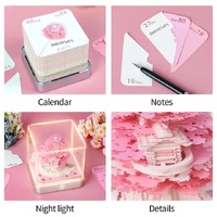 Green Tree House Blossom 3D Paper Sculpture Night Light with Memo Pad, Black Base - Elegant Gift Set for Home & Office thumbnail