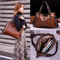 Classic Vintage PU Leather Handbag-Spacious Shoulder and Crossbody Tote for Women (Wine Red) thumbnail