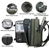 Army Green Expandable Waterproof Laptop Backpack - Fits 17-Inch Laptop, Anti-Theft Design, Travel Friendly thumbnail