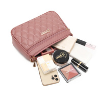 Red PU Leather Quilted Crossbody Bag for Women - Compact Multi-Compartment Shoulder Purse thumbnail
