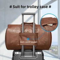 Brown PU Leather Travel Duffel Bag - Large Capacity Waterproof Suit Bag with Shoe Compartment thumbnail