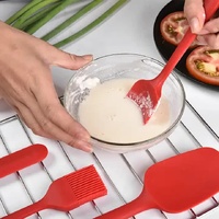 6-Piece Silicone Kitchen Utensil Set - Heat Resistant Baking Tools with Spatulas, Spoon, and Brush (Pink)(2 set/ 12PCS) thumbnail