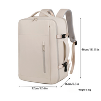 Beige Expandable Backpack with USB Port - Multi-Functional Outdoor, Commuter & Laptop Bag thumbnail