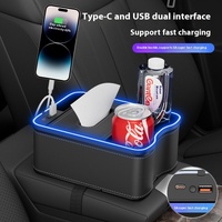 Mocha Brown Car Armrest Storage Box with LED Ambient Light - Multifunctional Tissue Holder & Organizer for Car Interior thumbnail