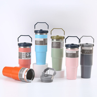 Blue 30oz 304 Stainless Steel Ice Cup with Handle - Portable Car and Travel Cup, Double Insulated, for Hot & Cold Drinks thumbnail