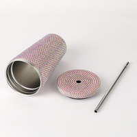 Blue Diamond-Inlaid Insulated 304 Stainless Steel Cup with Straw - Double-Walled, Rhinestone Coffee Mug, Gift Cup for Beverages thumbnail