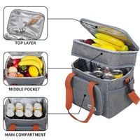 Black Large Capacity Lunch Bag - Dual-Layer Insulated Cooler Bag for Outdoor, Picnic, and Work Use thumbnail