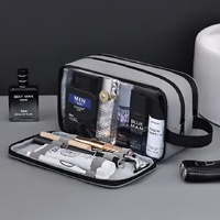 Black Elite Series 3-Layer Large Capacity Men's Toiletry Bag - Portable Travel Cosmetic Organizer with Premium Design thumbnail