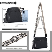 Dark Brown Vintage Multi-Zip Crossbody Bag with Card Slots and Adjustable Strap, Minimalist Solid Color Shoulder Bag thumbnail