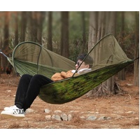 Red Outdoor Camping Hammock with Mosquito Net, Anti-Tip Nylon Fabric, Single/Double Person Quick-Setup Hammock thumbnail