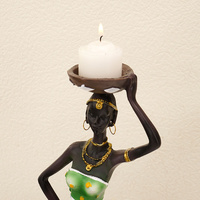 Green European Resin African Woman Candle Holders - Decorative Tabletop Candle Stands for Coffee Bars & Home Decor thumbnail