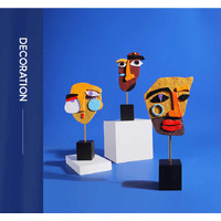 Yellow Modern Abstract Man Facce Sculpture - Colorful Resin Art Statue for Home & Office Decor thumbnail