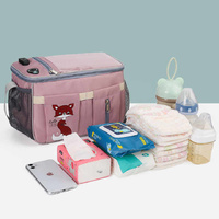 Pink Stroller Organizer Bag - Multi-Functional Baby Bag with Touchscreen Window, USB Port, and Bottle Holders thumbnail
