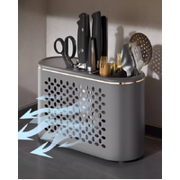 Grey All-in-One Kitchen Knife and Utensil Holder - Multi-Functional Organizer with Storage Drawers thumbnail