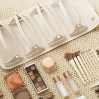 White Roll-Up Travel Makeup Bag - Compact Cosmetic Organizer with Multiple Compartments thumbnail