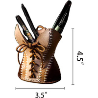 Brown Leather Corset Pencil Holder - Handmade Vintage Desktop Organizer thumbnail