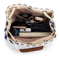 Black Stripes Canvas Bucket Tote Bag with Leather Handle thumbnail