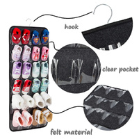 Pink Hanging Felt Shoe Organizer with 24 Clear Pockets - Anti-Rust Metal Hanger Included, Perfect for Shoes, Toys, and Accessories thumbnail