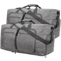 Grey Large Foldable Travel Duffel Bag with Shoe Compartment and Carry Pouch - Lightweight, Durable, and Spacious thumbnail