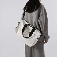 White Durable PU Leather Sports Gym Bag - Waterproof, Lightweight Travel Duffle Bag with Adjustable Strap thumbnail
