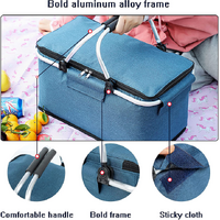 Green Leaves Portable Aluminum Foil Insulated Picnic Basket with Zipper Lid, 40x20x23cm thumbnail