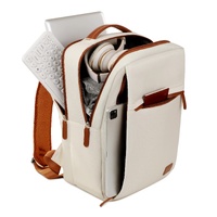 Beige Minimalist USB Charging Laptop Backpack - Elegant and Spacious Travel Bag thumbnail