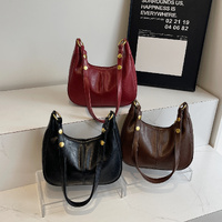 Red Vintage Faux Leather Hobo Shoulder Bag - Classic and Versatile Handbag thumbnail