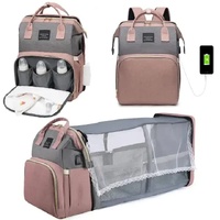 Pink Portable Mommy Bag with Baby Crib – Multi-Function Baby Diaper Backpack, Lightweight and Large Capacity for Moms thumbnail